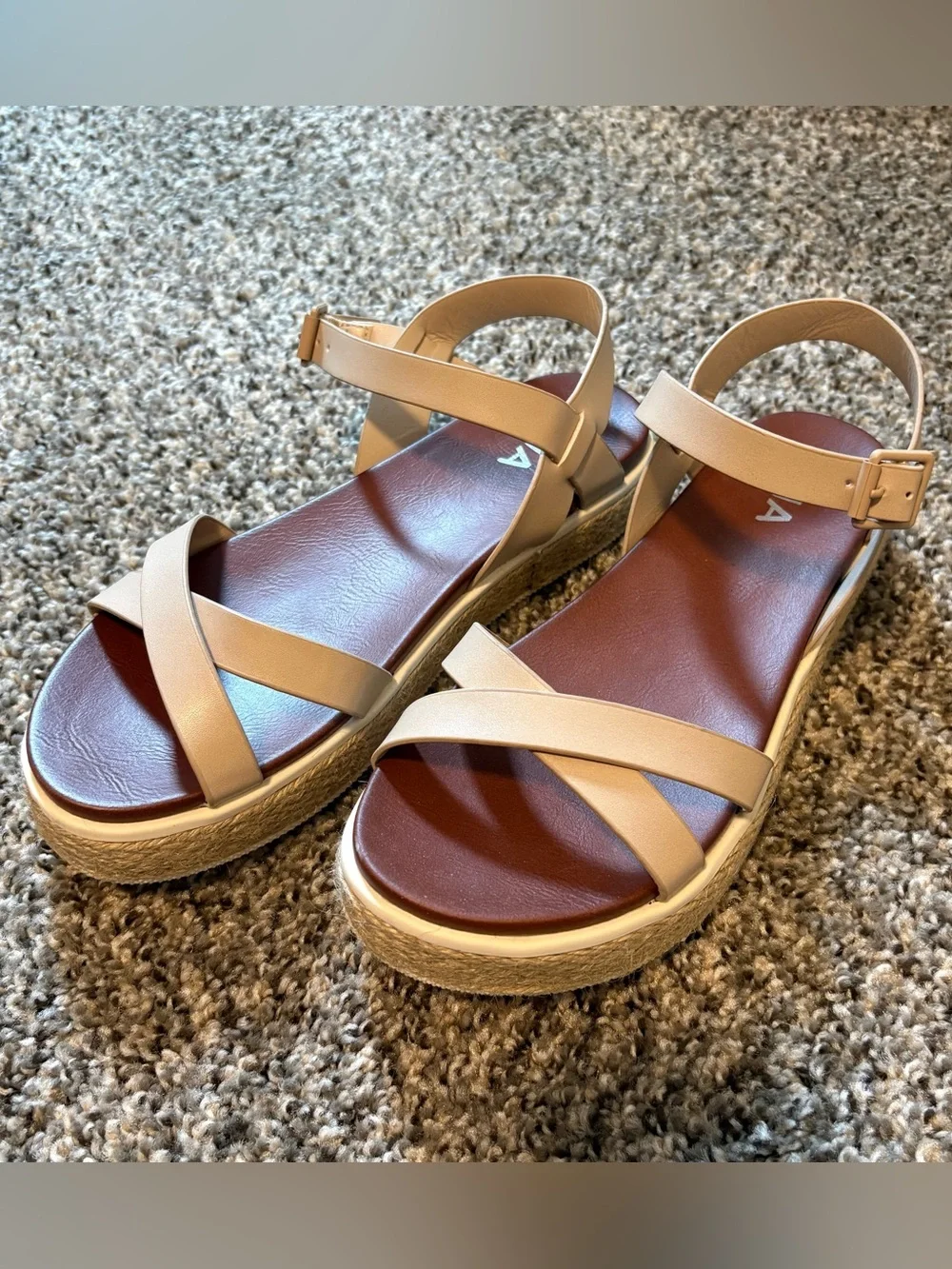 MIA Beige Strappy Platform Sandals with Brown Footbed